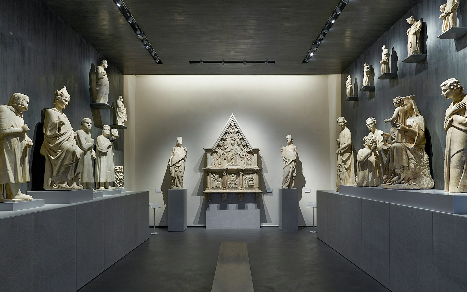 Sculptures displayed at Opera del Duomo Museum in Pisa.