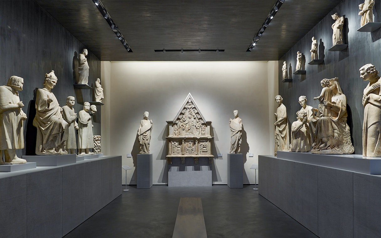 Sculptures displayed at Opera del Duomo Museum in Pisa.