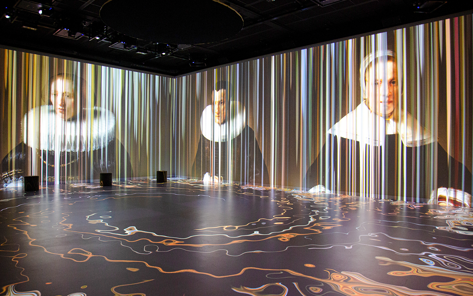 Rembrandt portraits projected in Remastered audiovisual experience, Rotterdam.