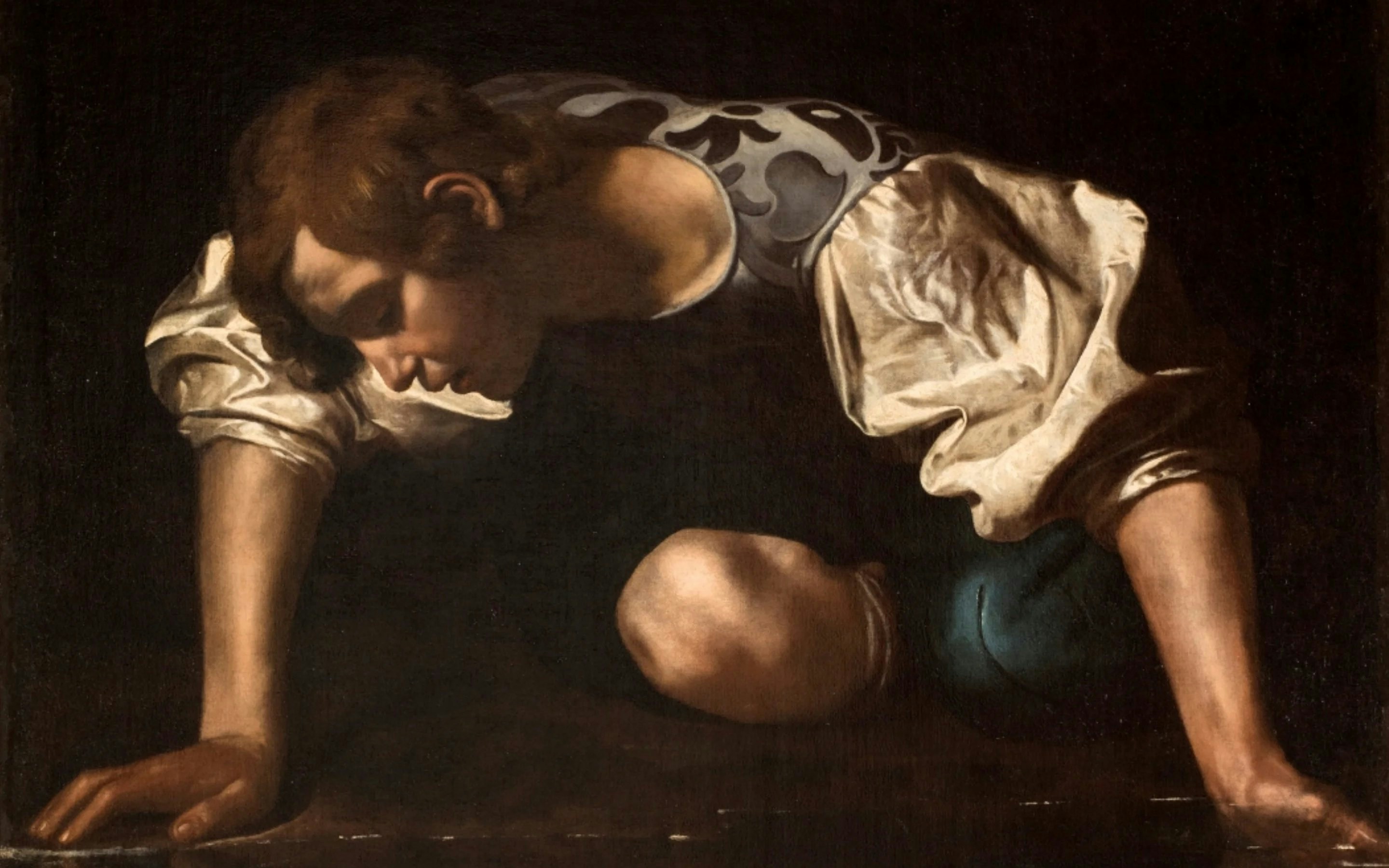 Young man gazing at his reflection, inspired by Ovid's Metamorphoses, at the Rijksmuseum.