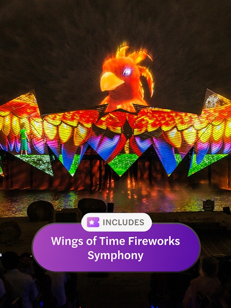 Wings of Time night show with colorful phoenix projection at Sentosa Island.