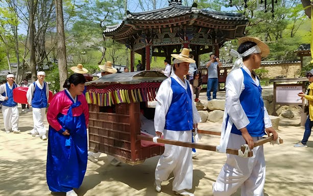 Traditional Korean procession at Folk Village near Seoul.