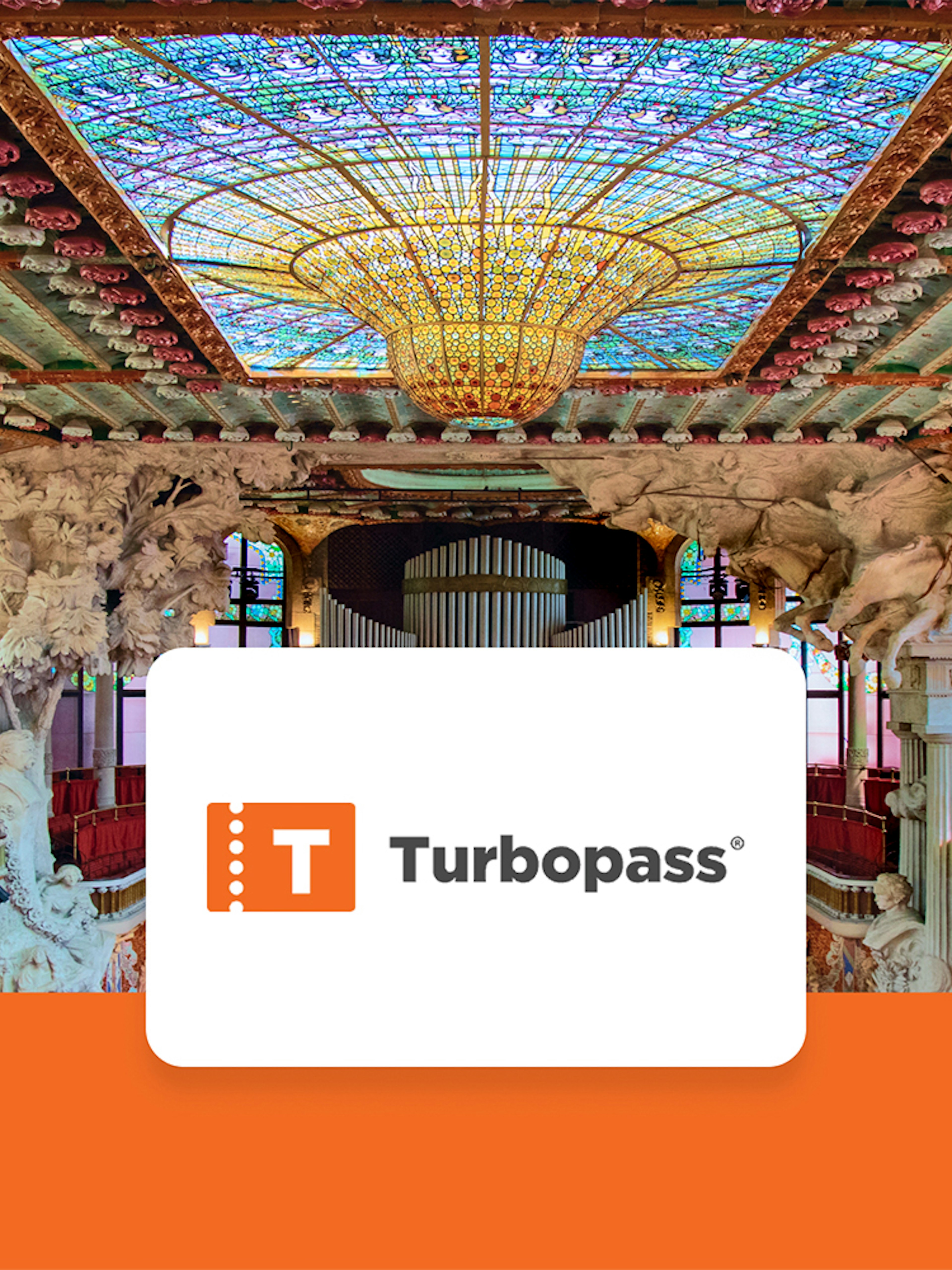 Palau de la Música Catalana interior with stained glass ceiling, Barcelona.