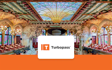 Palau de la Música Catalana interior with stained glass ceiling, Barcelona.