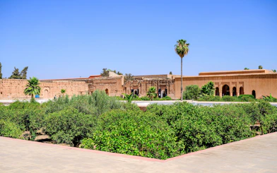 El Badi Palace ruins with surrounding gardens in Marrakech, Morocco.