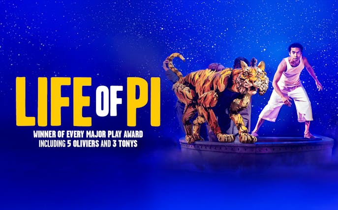 Life of Pi performance at Etihad Arena with actor and tiger puppet on stage