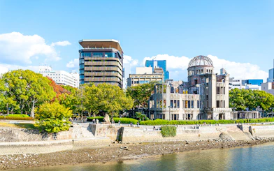 Orizuru Tower and Hiroshima Peace Memorial in Hiroshima, Japan.