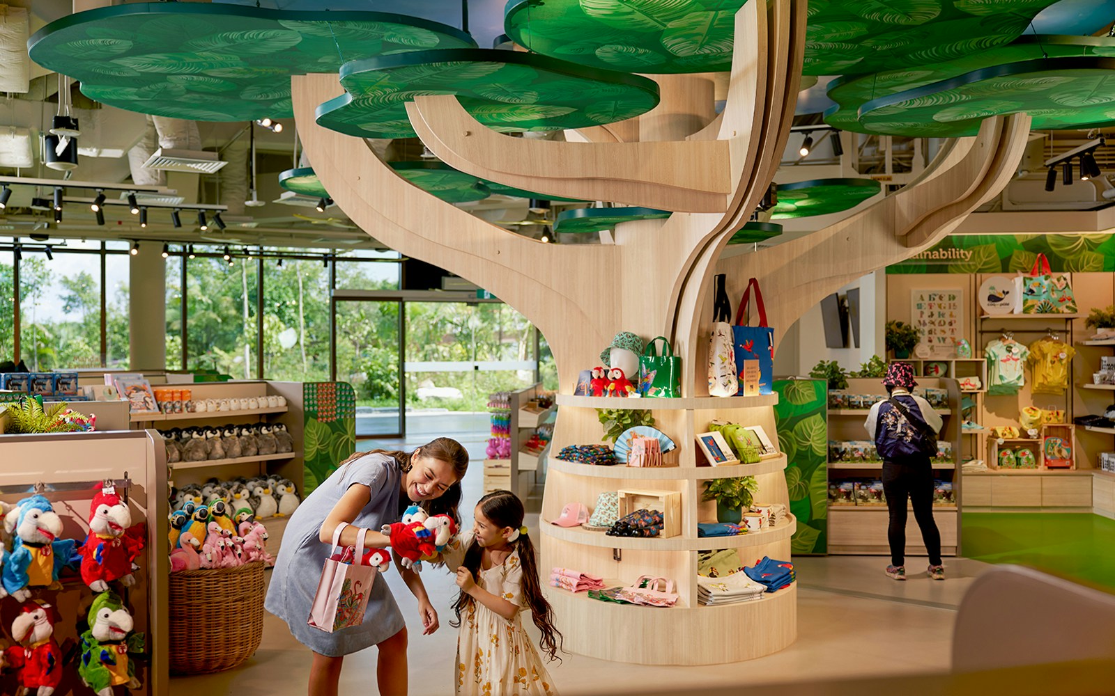 Gift shop at Singapore Zoo with plush toys and souvenirs on display.
