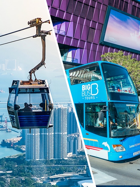 Ngong Ping Cable Car over Lantau Island and Big Bus Tours in Hong Kong.
