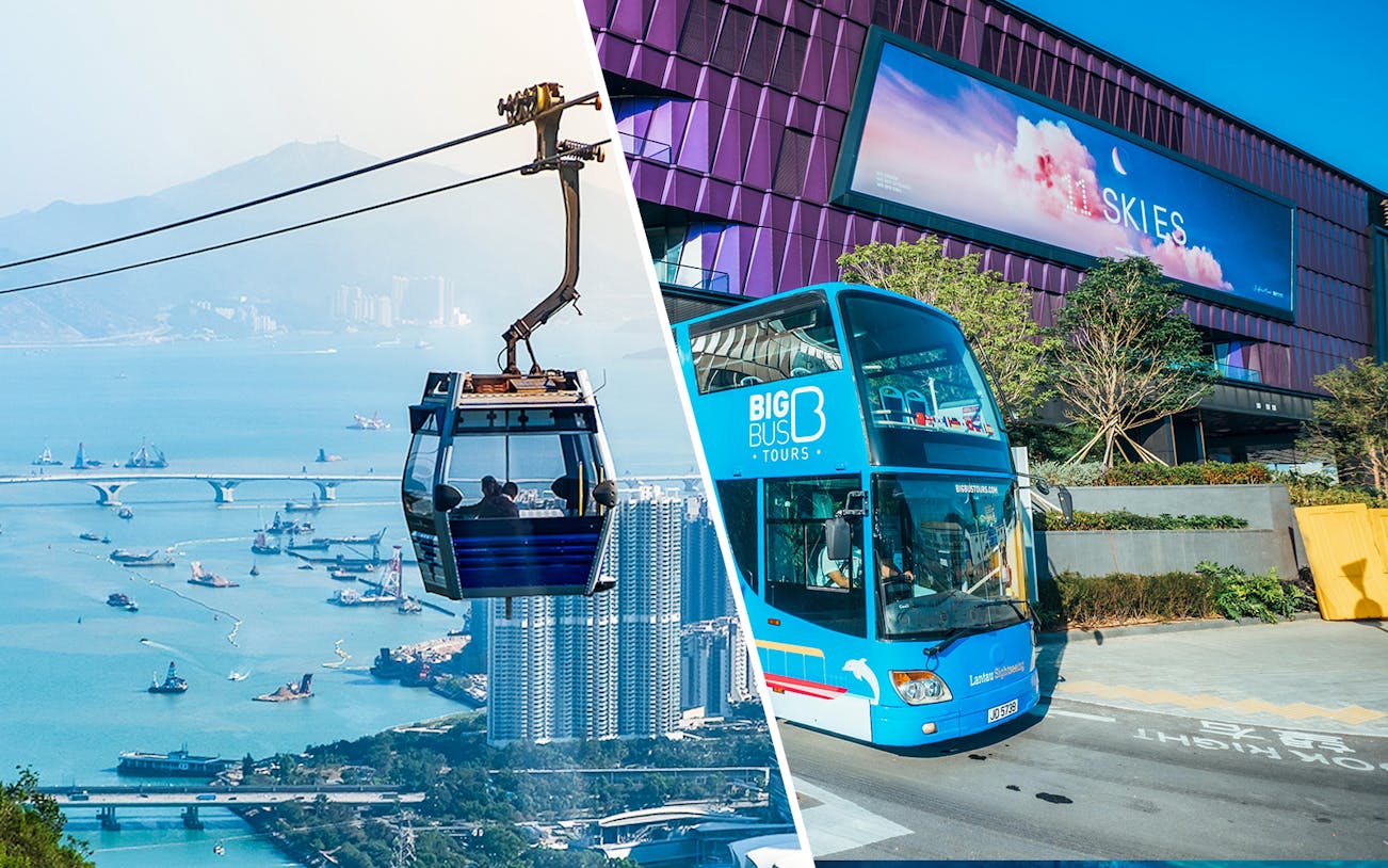 Ngong Ping Cable Car over Lantau Island and Big Bus Tours in Hong Kong.