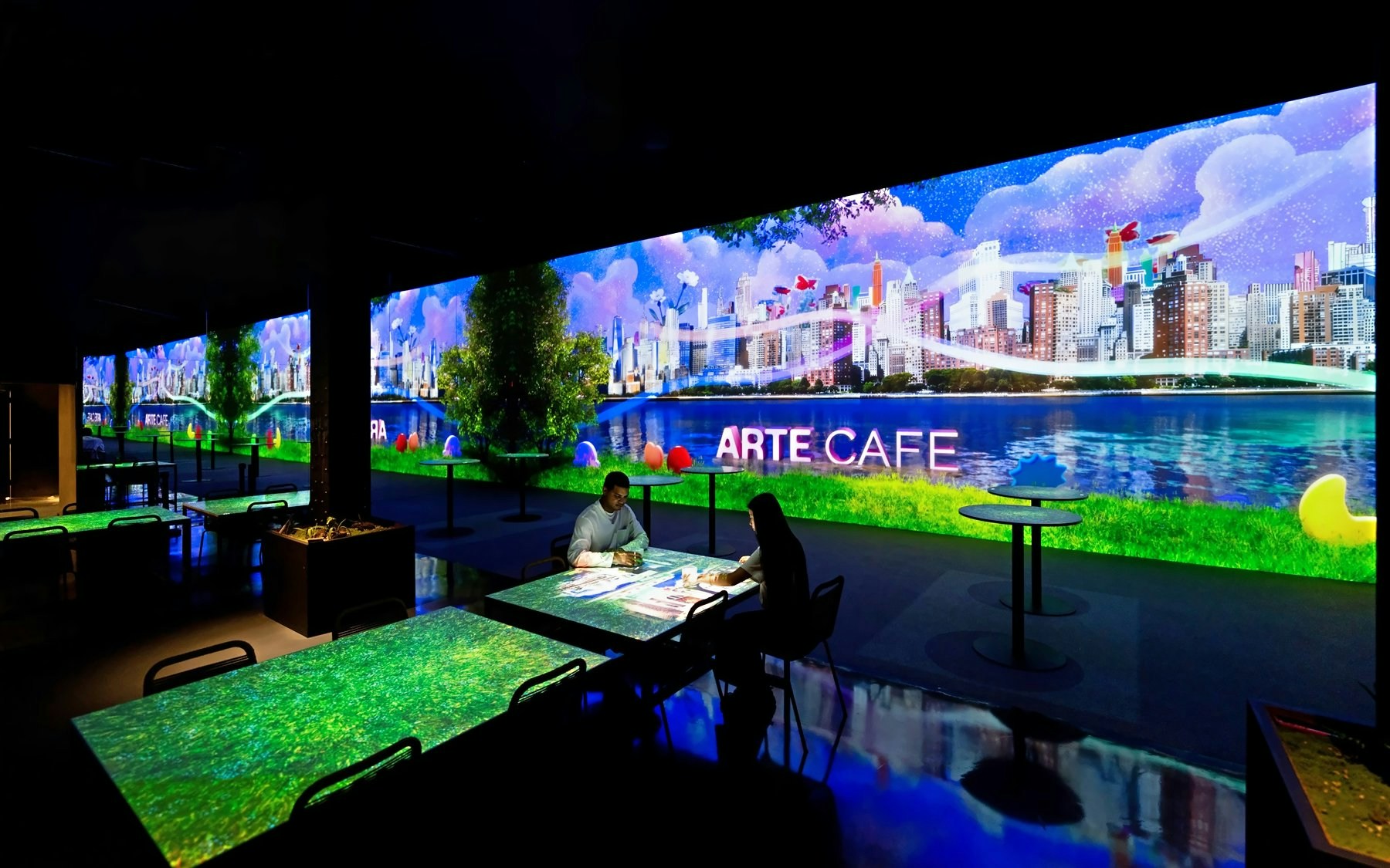 Interactive digital art display at ARTE Café, ARTE Museum New York.