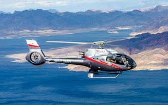 Helicopter flying over Lake Mead en route to Grand Canyon West.
