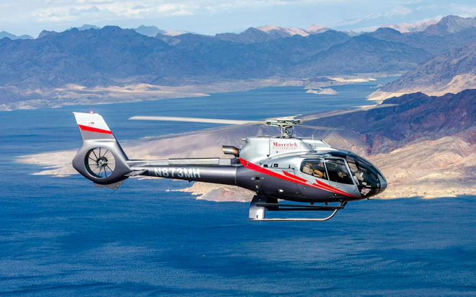Helicopter flying over Lake Mead en route to Grand Canyon West.