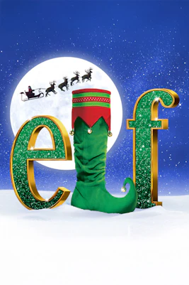 Elf The Musical stage performance with actors in festive costumes, New York City.