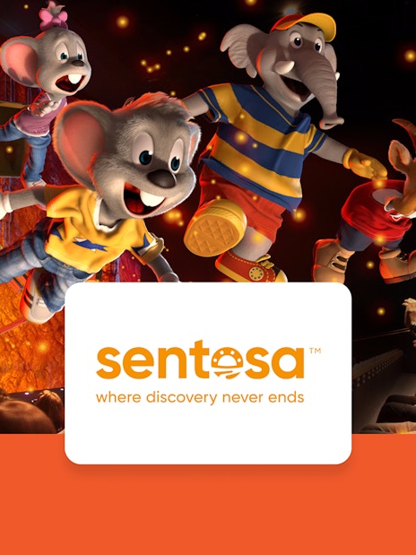 Animated characters enjoying a 4D adventure at Sentosa, Singapore.