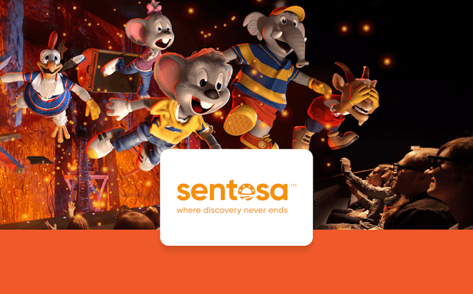 Animated characters enjoying a 4D adventure at Sentosa, Singapore.
