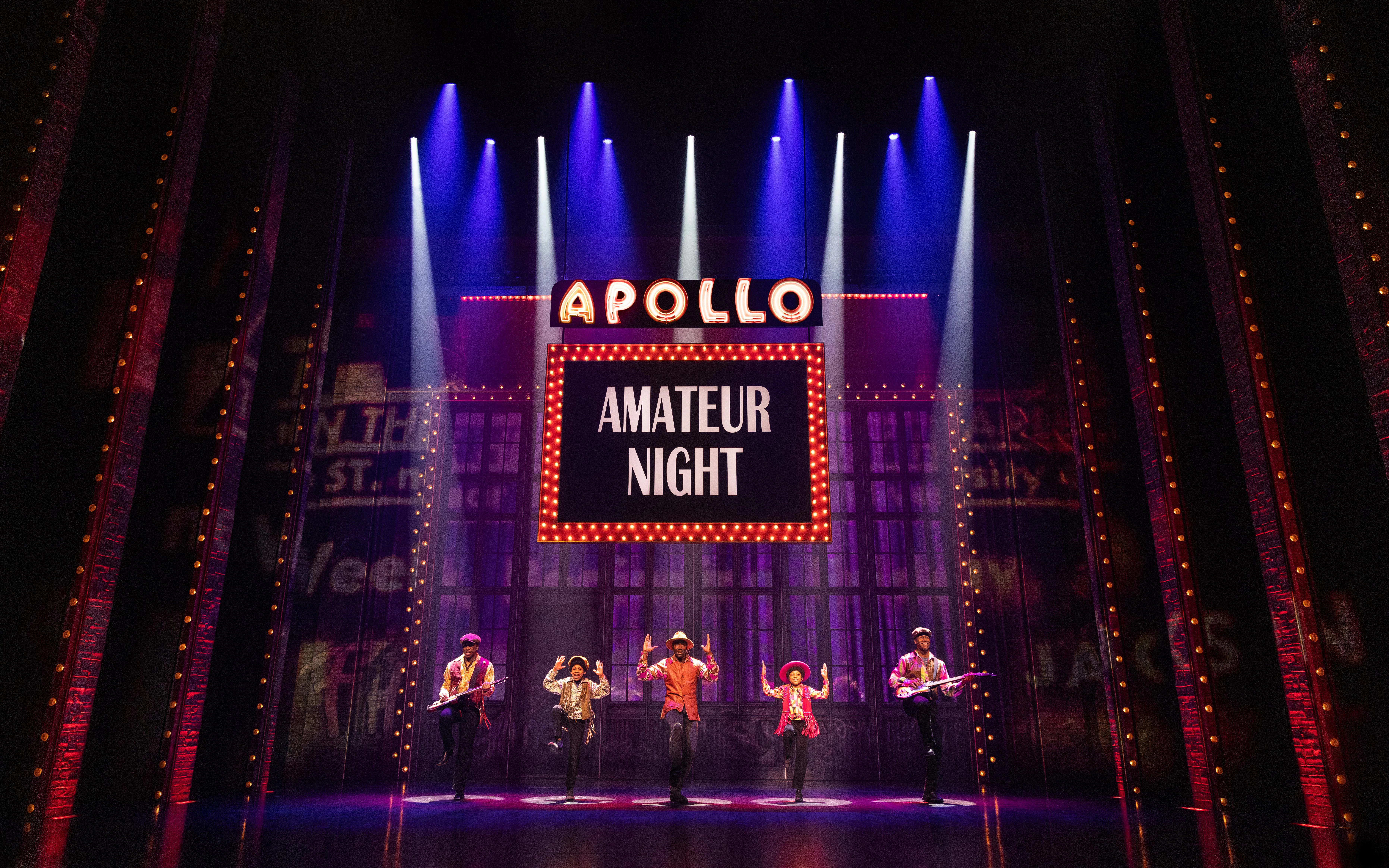 Performers on stage at Apollo Theater during "MJ the Musical" on Broadway.