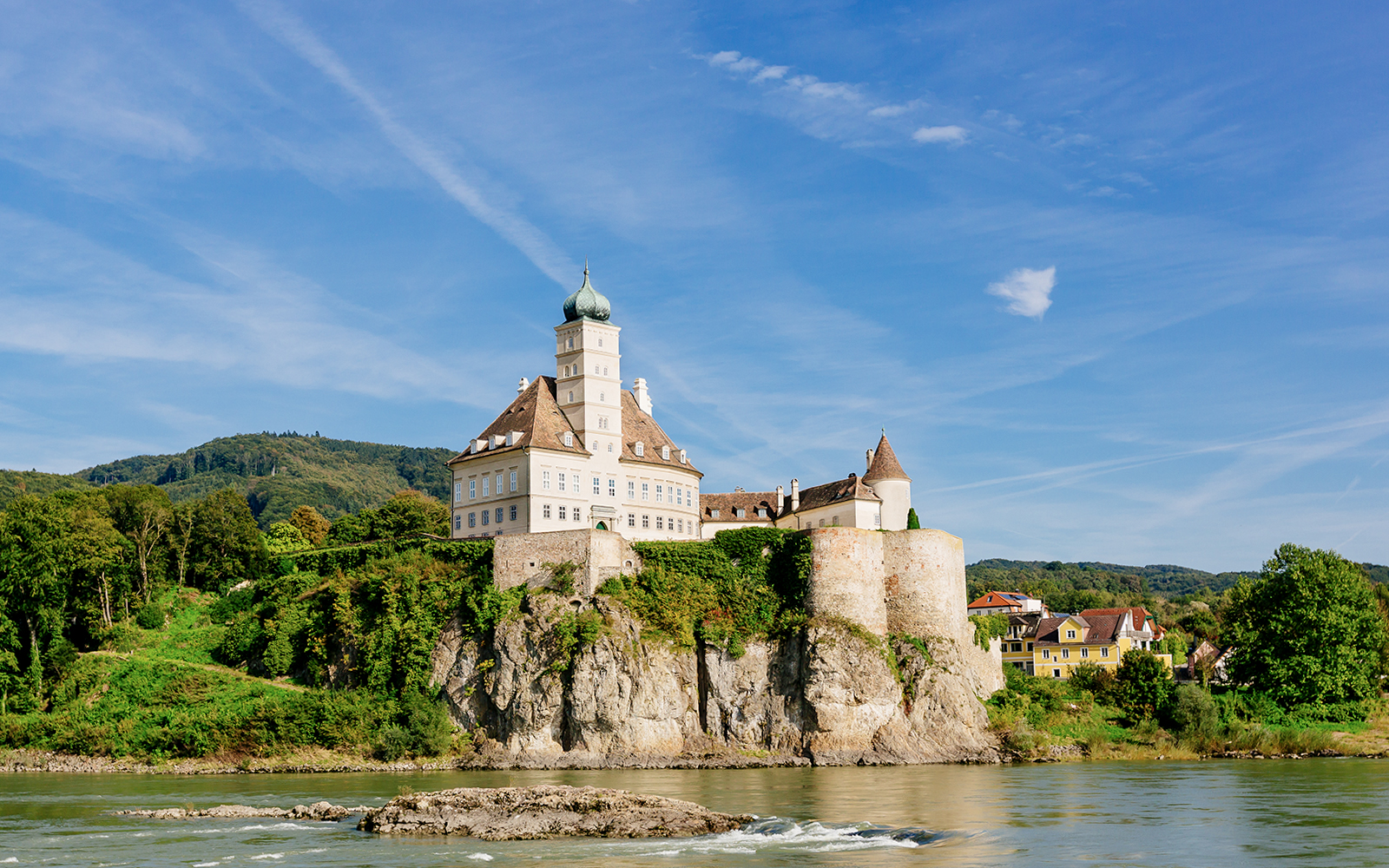 Schonbuhel Castle on a rocky hill by the Danube River, Wachau Day Trip, Austria.