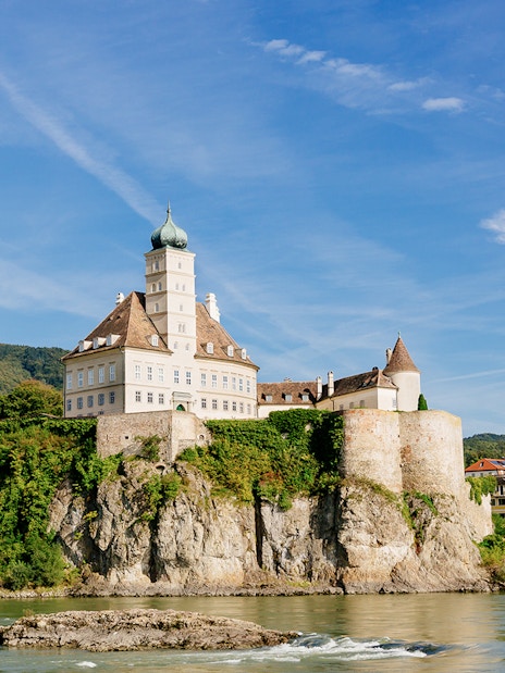 Schonbuhel Castle on a rocky hill by the Danube River, Wachau Day Trip, Austria.