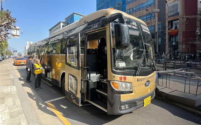 Incheon Airport Limousine Bus parked on a street in Seoul.