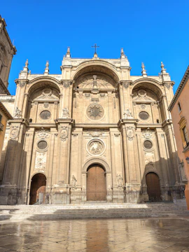 Granada Cathedral facade in Plaza Pasiegas, Granada, Andalusia, Spain.