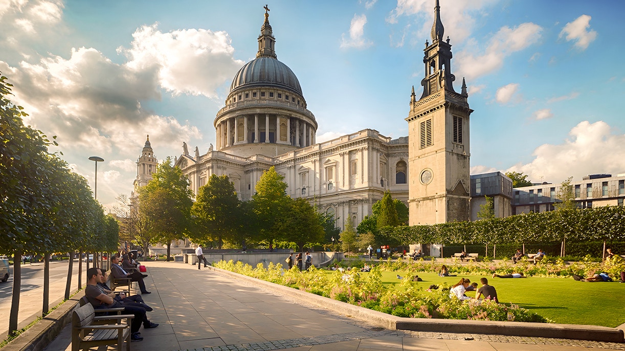 St Paul's Cathedral exterior with iconic dome in London, England.