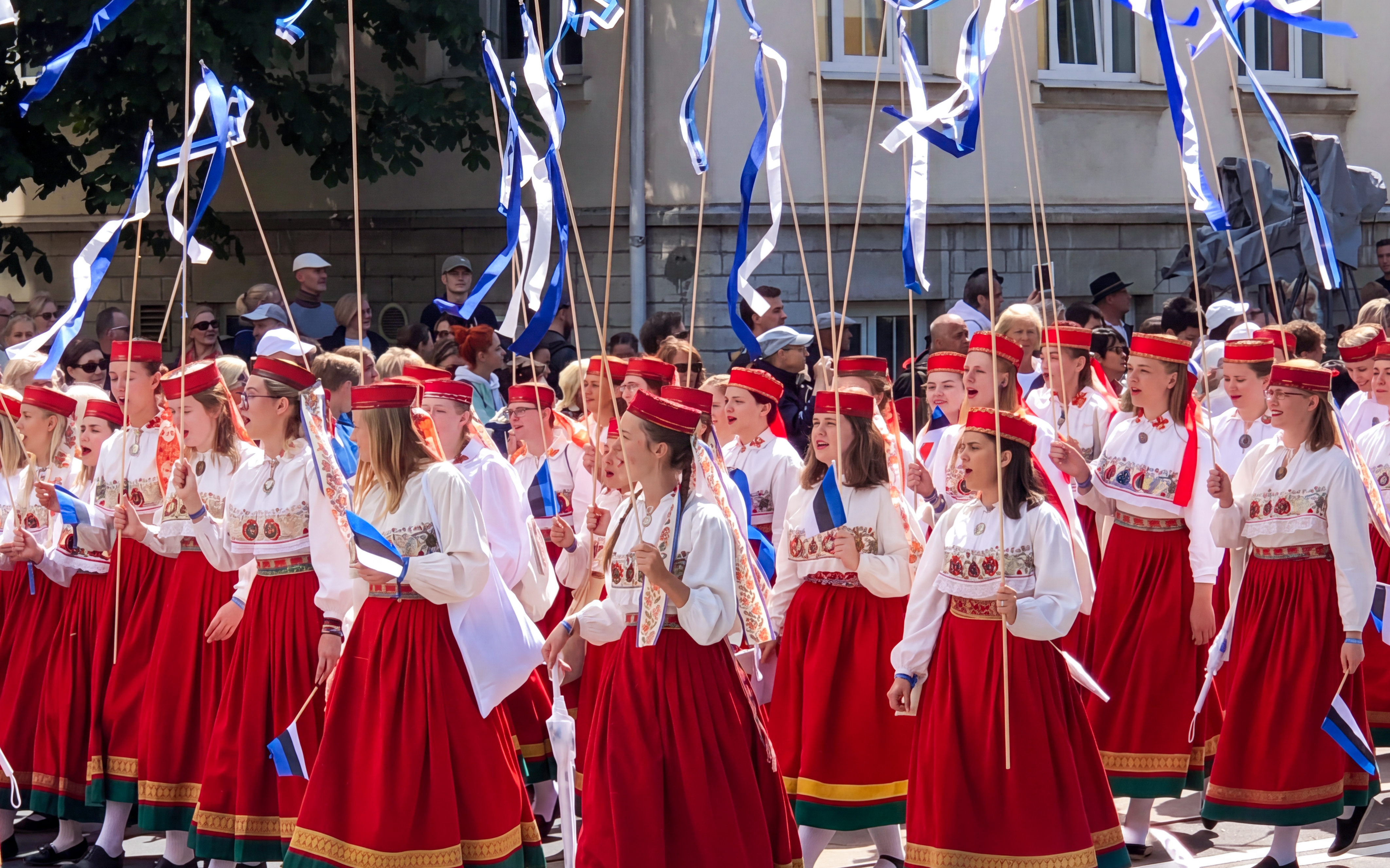 Participants in traditional attire at the Estonian Song and Dance Celebration in Tallinn.