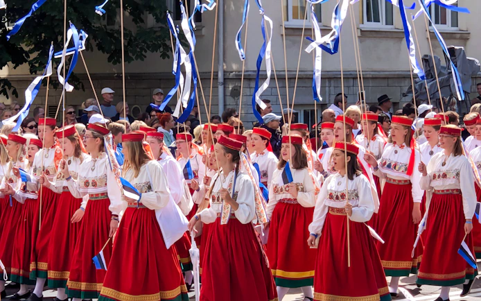Participants in traditional attire at the Estonian Song and Dance Celebration in Tallinn.