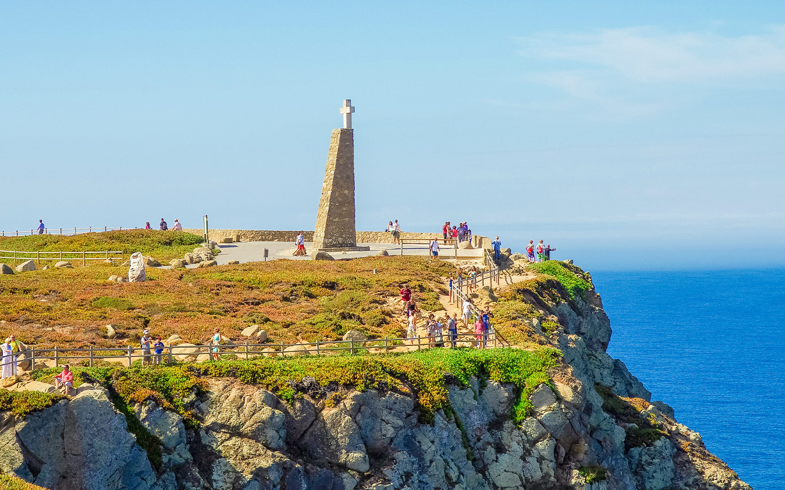 Cross monument and viewpoint at Cabo da Roca, Portugal, overlooking the Atlantic Ocean.