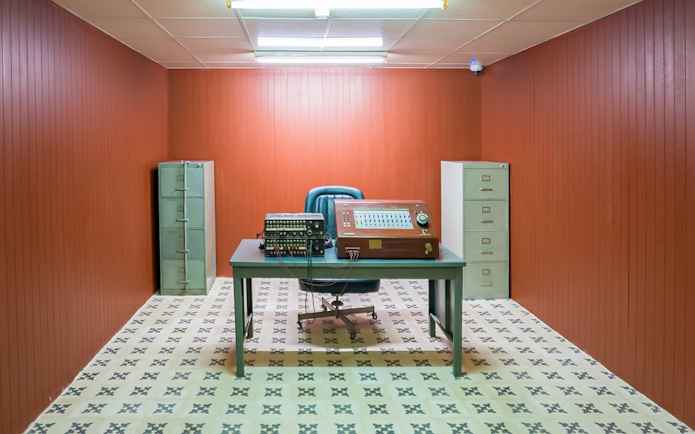 Antique radio transmitter in bunker room, Independence Palace, Vietnam.