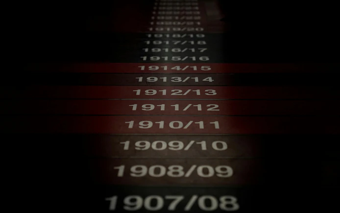 Historic timeline display at Casa Milan Museum, Italy.