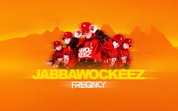 Jabbawockeez dancers in red outfits and masks, Vegas show promotion.