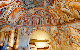 Frescoes inside a rock-cut church at Göreme Open Air Museum, Cappadocia, Turkey.