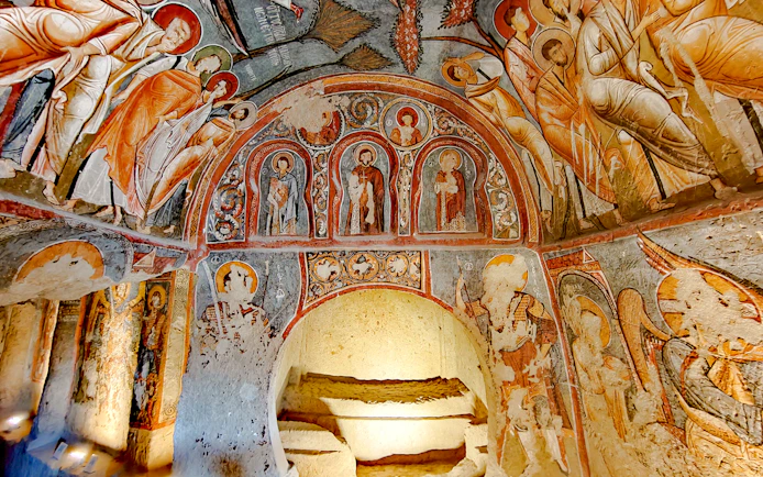 Frescoes inside a rock-cut church at Göreme Open Air Museum, Cappadocia, Turkey.