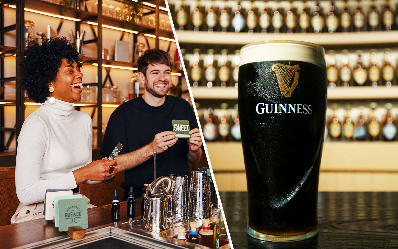 Tourists enjoying a tasting session at Roe & Co Distillery and a pint at Guinness Storehouse.