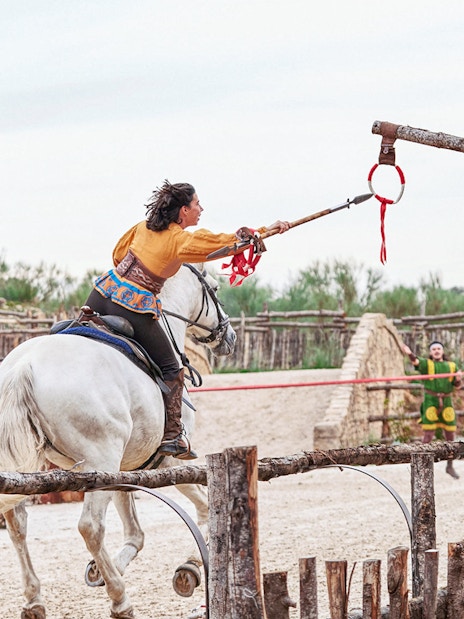 Performer on horseback at Puy du Fou España show near Toledo, Spain.