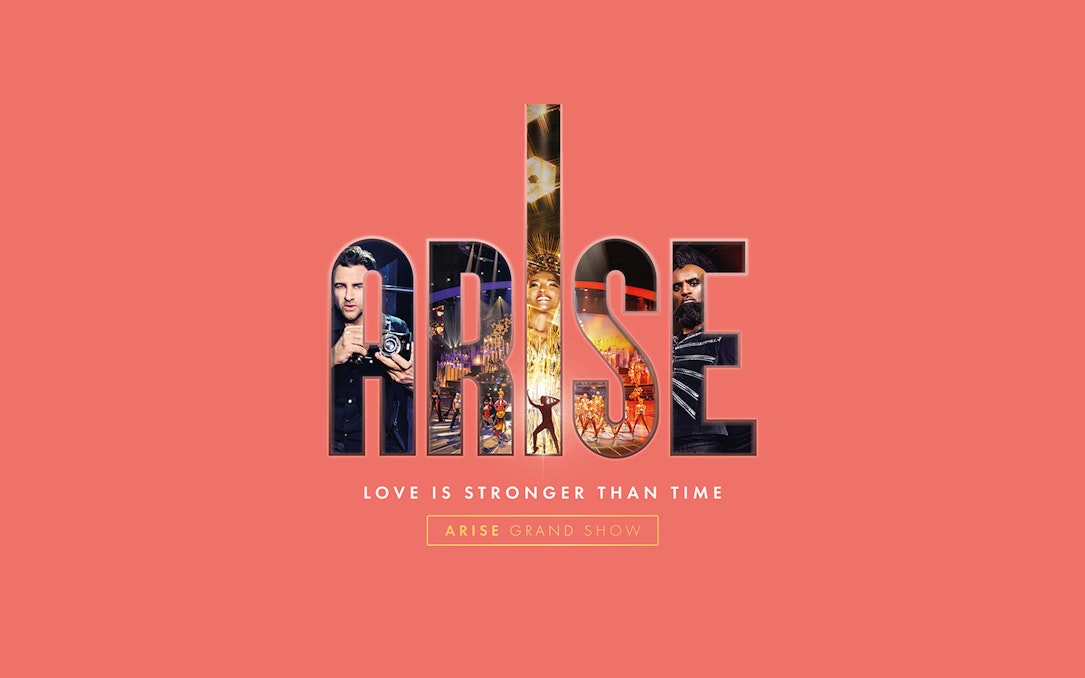 ARISE Grand Show poster with performers and stage elements.