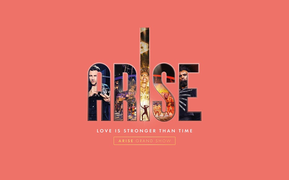 ARISE Grand Show poster with performers and stage elements.
