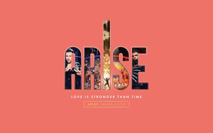 ARISE Grand Show poster with performers and stage elements.