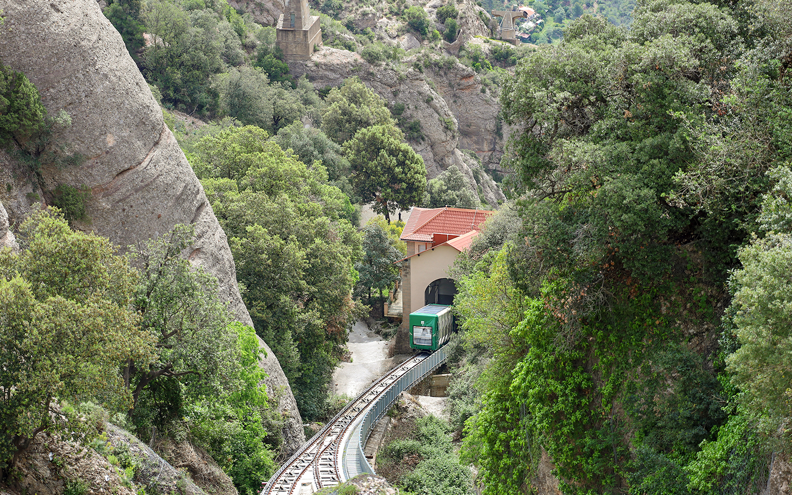 View of the Sant Joan Funicular car leaving the station