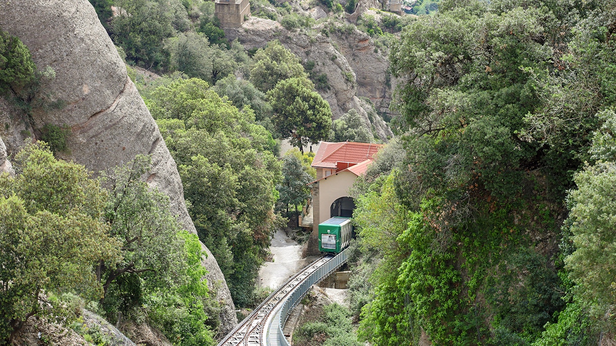 View of the Sant Joan Funicular car leaving the station