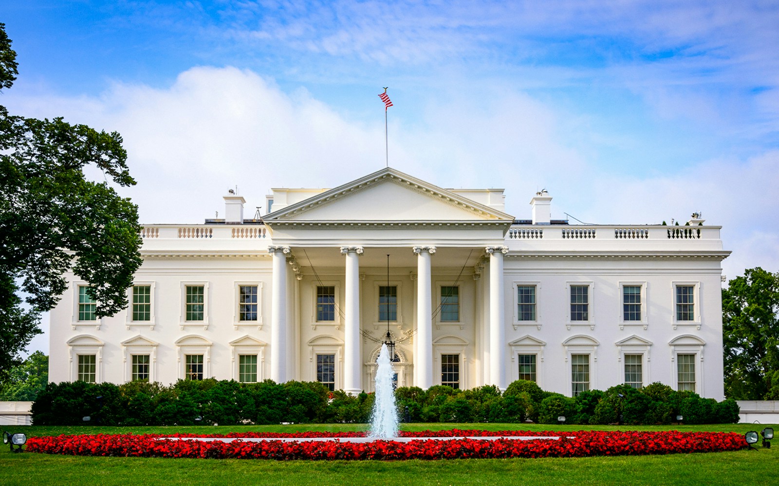 The White House in Washington, DC, viewed from the front lawn.