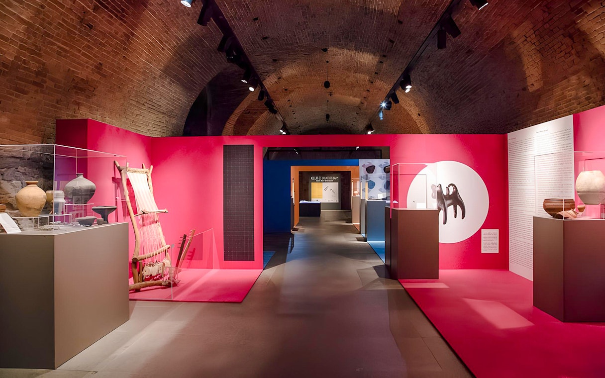 Exhibit inside Bratislava Castle showcasing historical artifacts and displays.