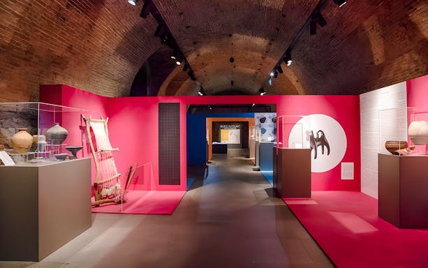 Exhibit inside Bratislava Castle showcasing historical artifacts and displays.