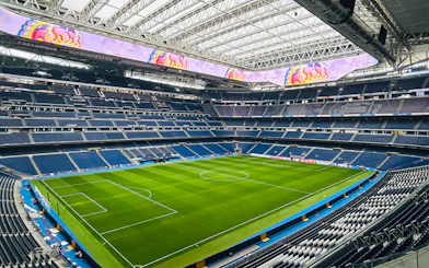 Santiago Bernabeu Stadium interior view during a private guided tour, Madrid.