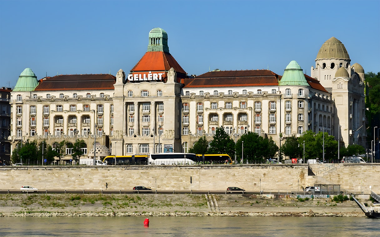 Gellert Thermal Baths exterior in Budapest, Hungary, with historic architecture.