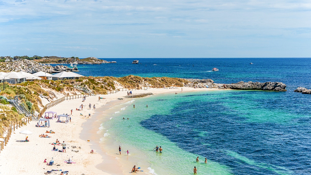 People relaxing on Pinky Beach, Rottnest Island