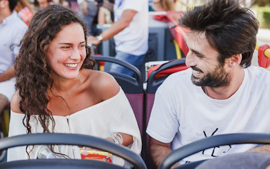 Friends enjoying a Hop on Hop off tour bus in Benalmadena.
