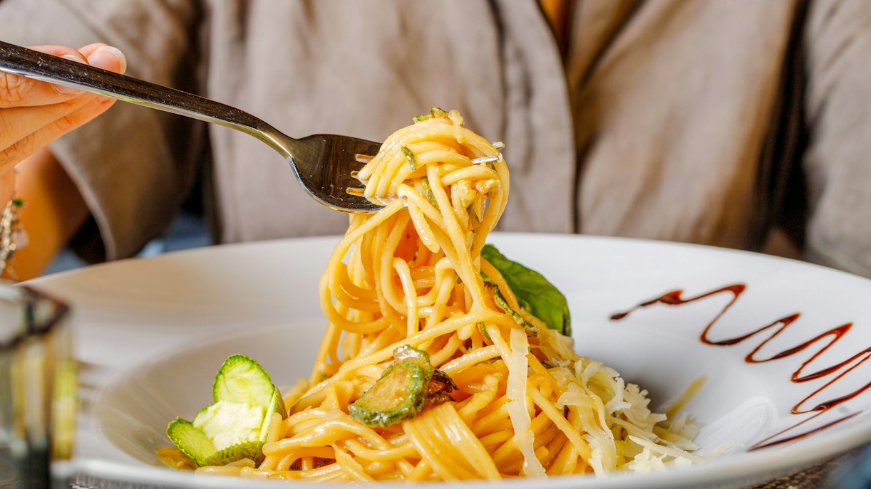 Pasta dish served at a restaurant near the Oceanographic Museum.