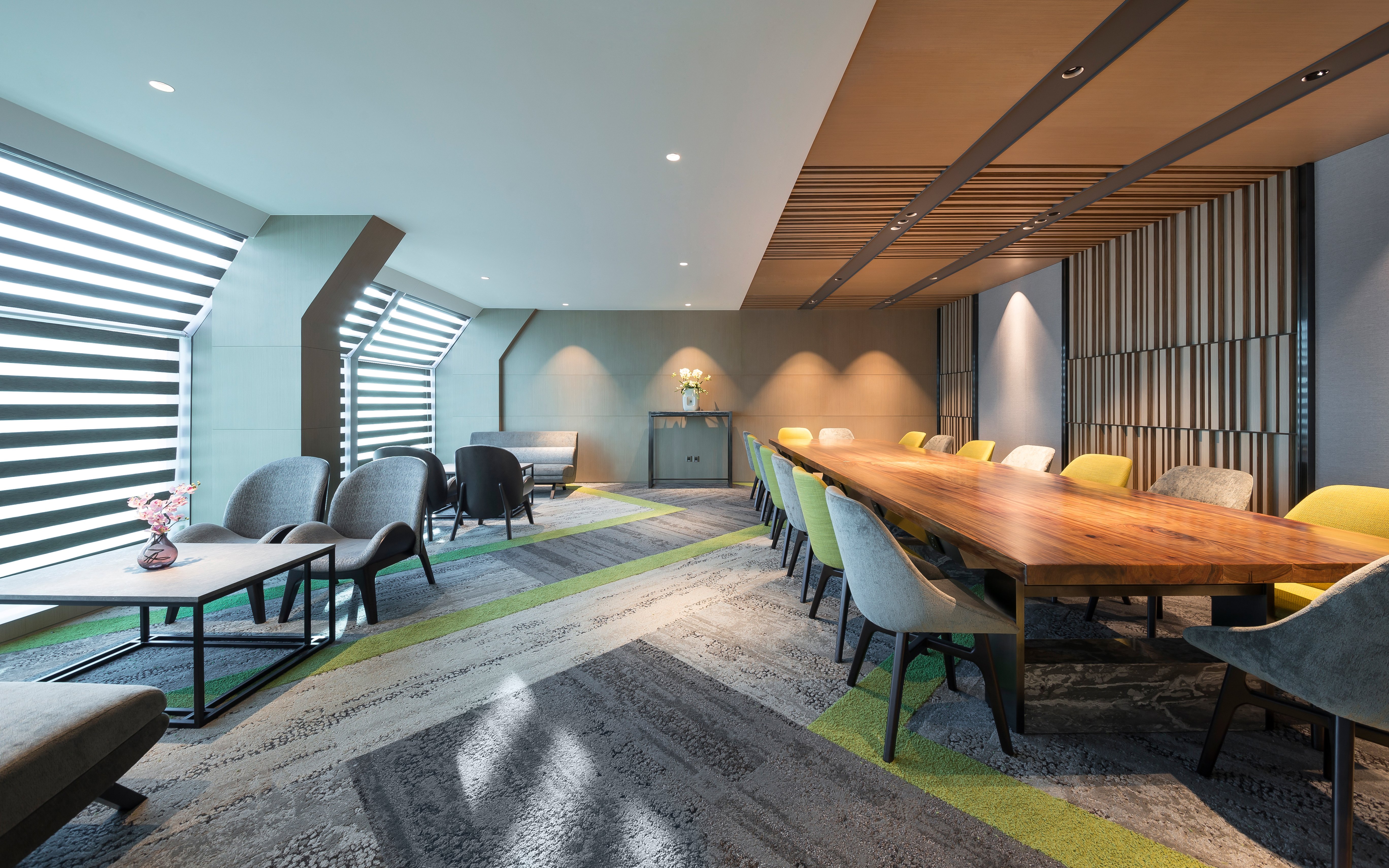 Plaza Premium Lounge seating area with modern decor, Zone A, Taipei, Taiwan.